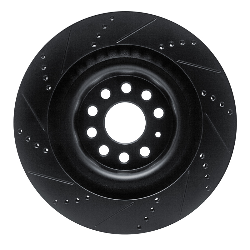 Tesla Model S Brake Rotor (1) - Rear Right - R1 Concepts - Drilled & Slotted - Black - `12-`21